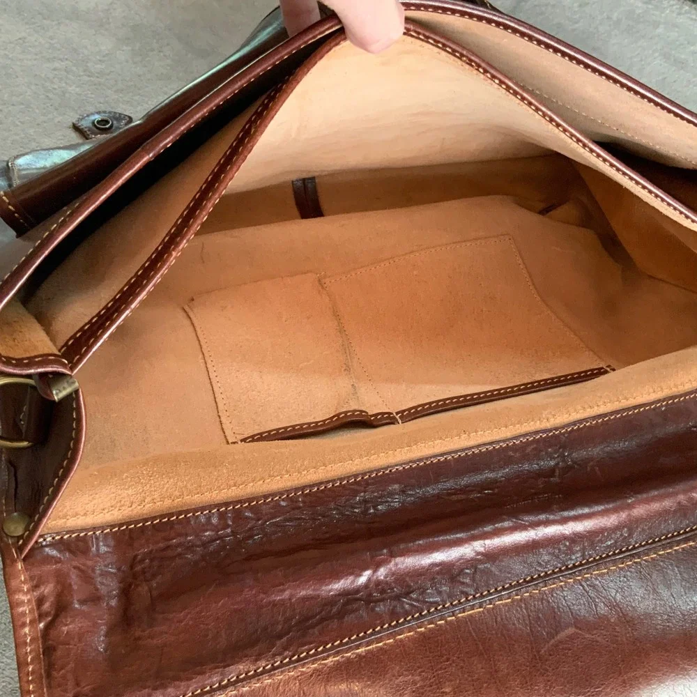 BuccioPalermo Italian Brown Leather Messenger Bag Briefcase Satchel RFR Monogram